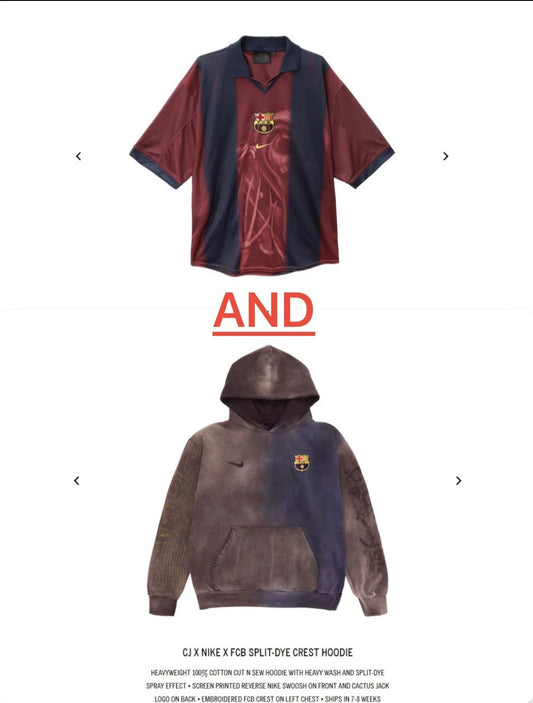 Cactus Jack x FC Barcelona Spray Logo Hoodie and Jersey LARGE (Preorder) Travis Scott Nike